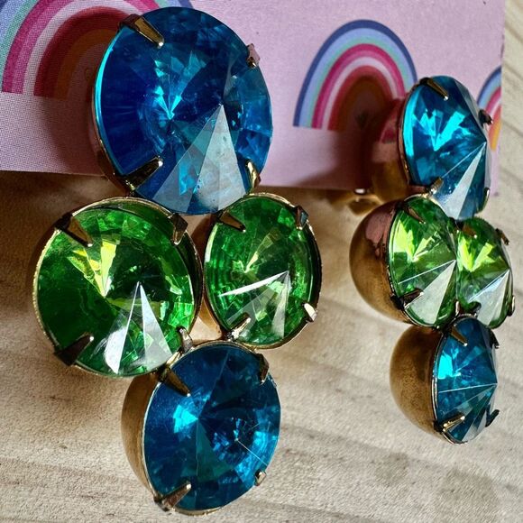Vintage Bold Blue & Green  Clip-On Earrings - Picture 3 of 8
